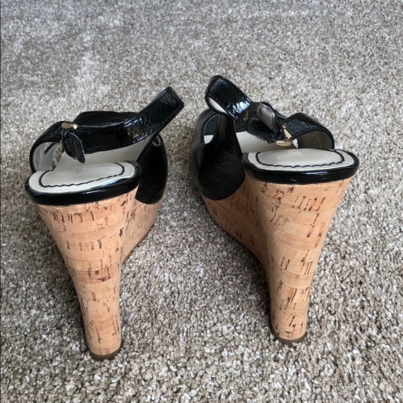 Nine West Black Patent & Cork Wedge Heels - Picture 3 of 8